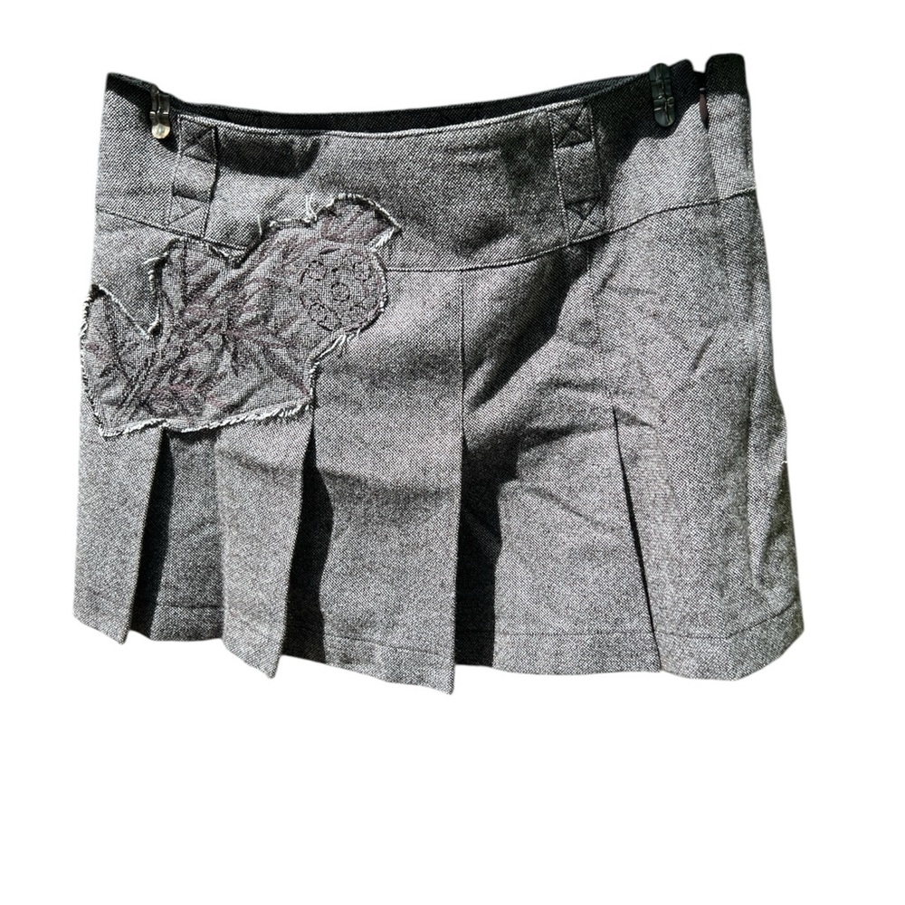 Guess jeans wool blend Y2K vintage mini skirt tweed appliqué pleated low rise 26